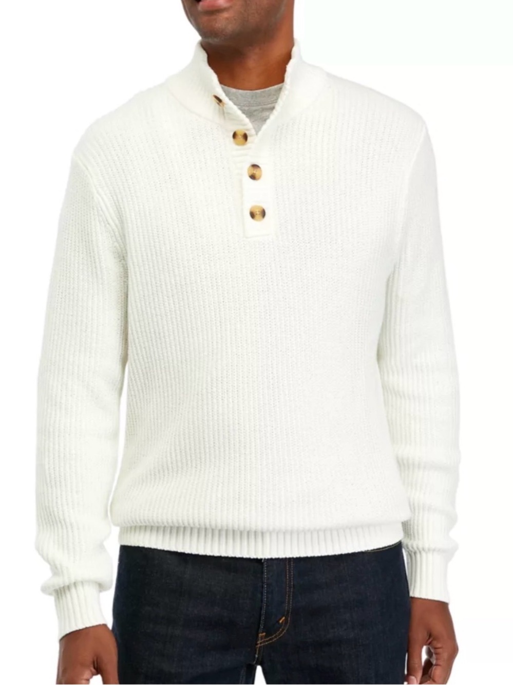 Crown and Ivy Mens Button Up Mock Neck Cream Sweater Size XXL NWT